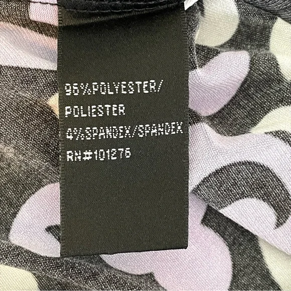 Nicole Miller Size 8 Faux Wrap Dress Scroll Design V Neck Purple Black Stretch - Picture 9 of 10